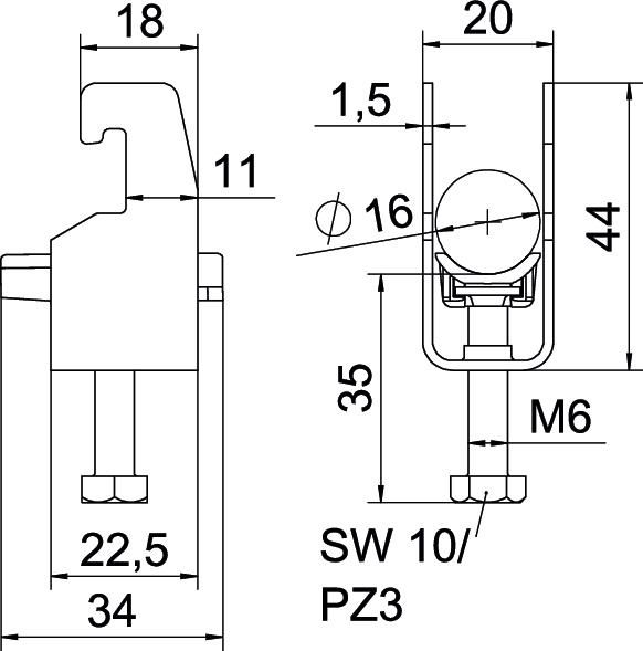Bügelschelle 12-16mm 1f ST C-Profil W=Kst Wanne=Kunststoff