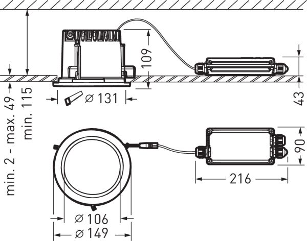 LED-Einbaustrahler 23W 4000K 2300lm Konv DALI Dimmung DALI 1LED Alu IP65 sw mt