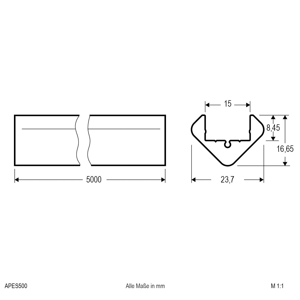 Kabelkanal alu L5000mm B23,7mm H16,65mm