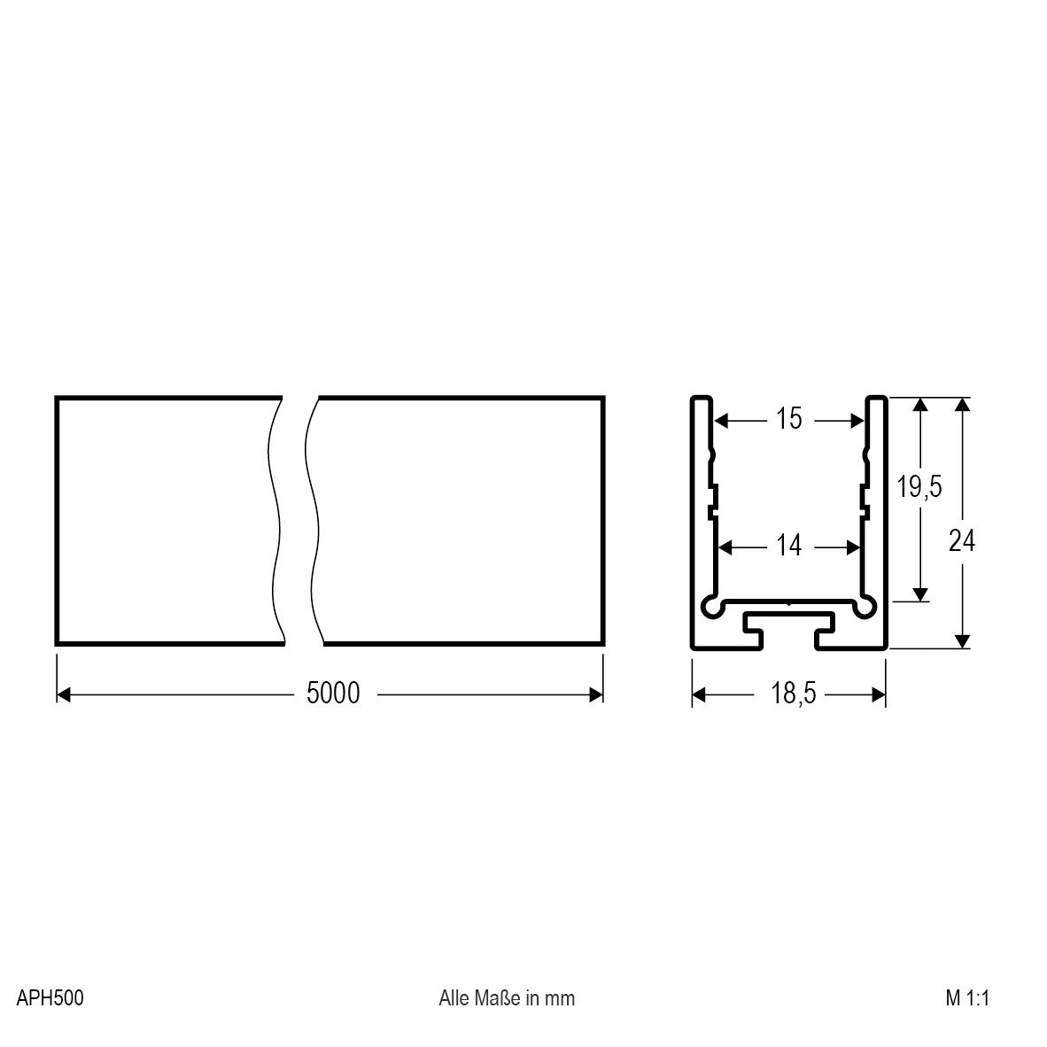 Kabelkanal alu L5000mm B18,5mm H24mm