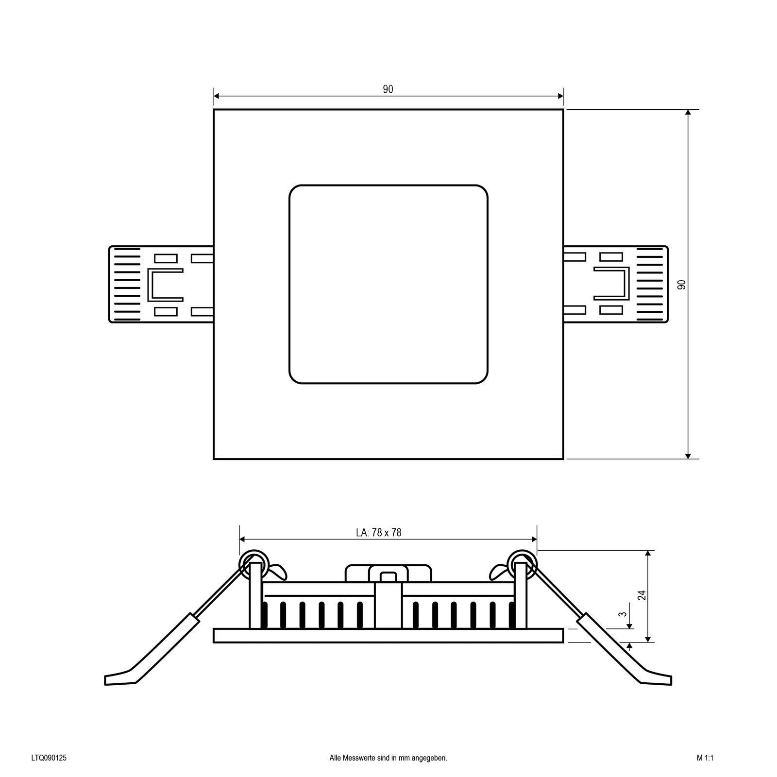 LED-Panel 90x90mm 5W 3000-4000K 470lm ws Dimmung Phasenabschnitt IP54