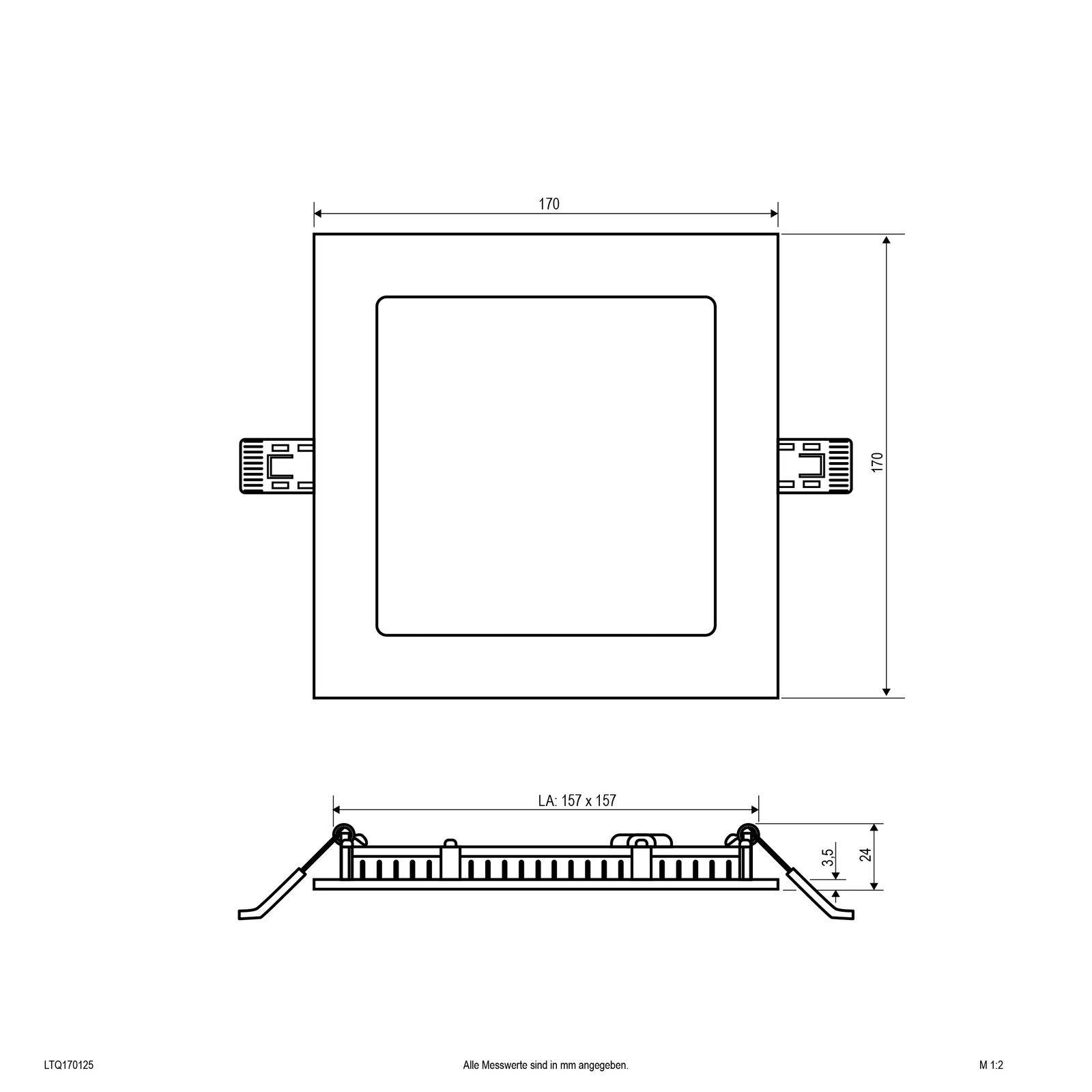 LED-Panel 170x170mm 12W 3000-4000K IP54 1128lm ws Dimmung Phasenabschnitt