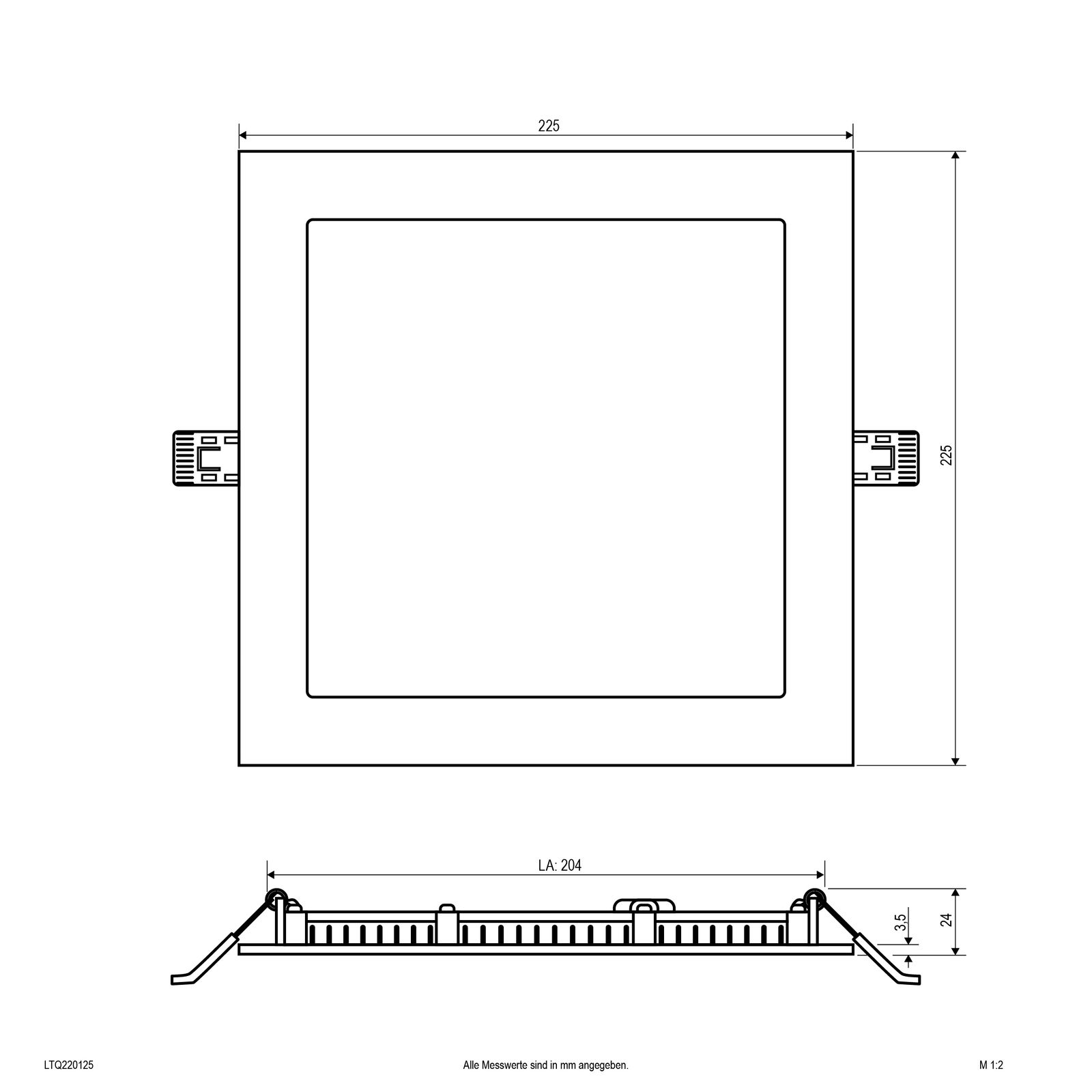 LED-Panel 225x225mm 18W 3000-4000K IP54 1692lm ws Dimmung Phasenabschnitt