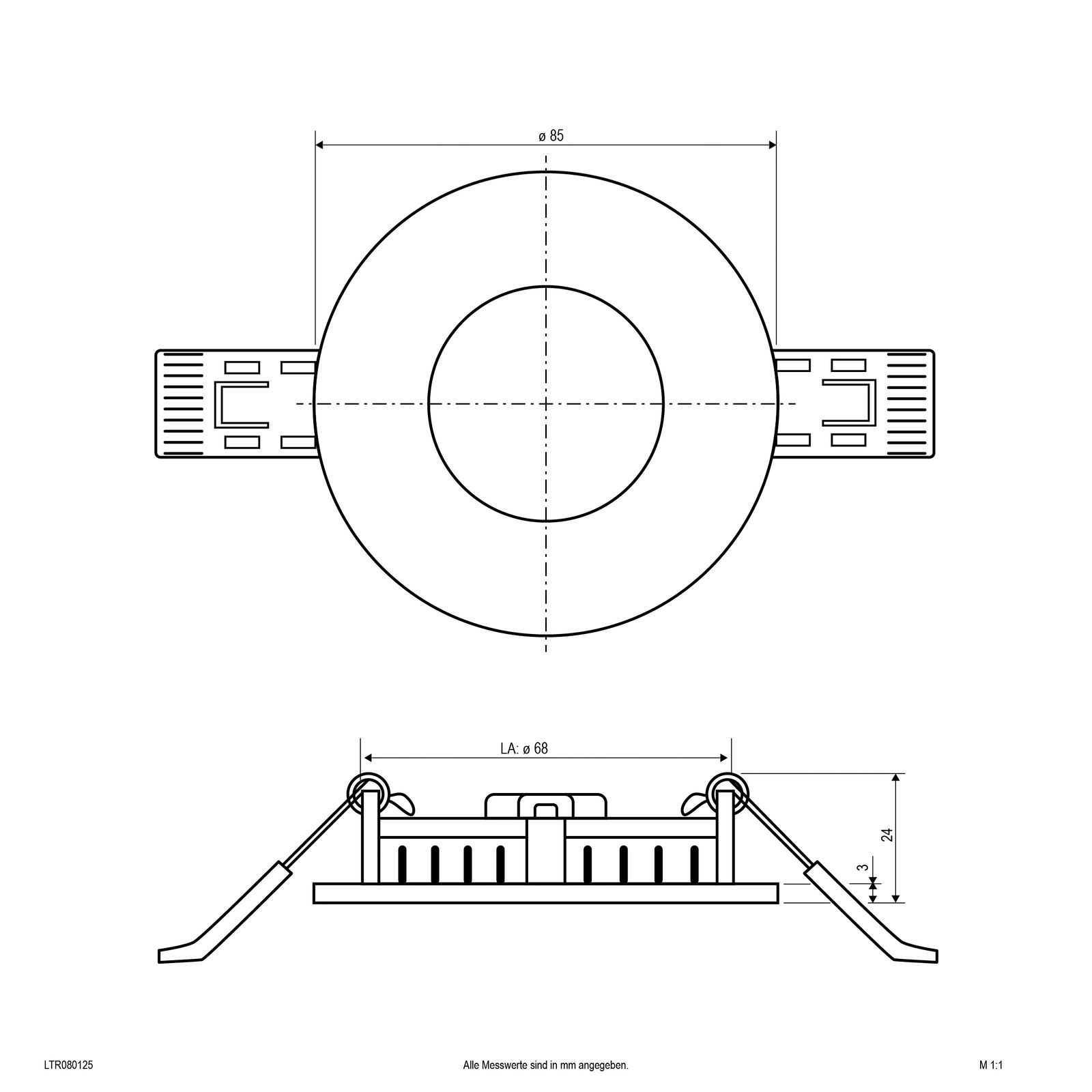 LED-Einbauleuchte 5W 3000-4000K 470lm ws Dimmung Phasenabschnitt IP54 Ø85x24mm