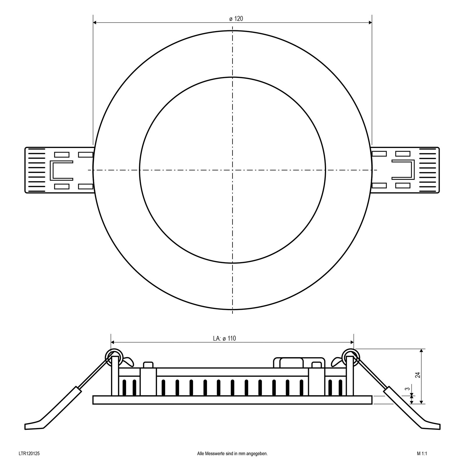 LED-Einbauleuchte 7W 3000-4000K 658lm ws Dimmung Phasenabschnitt IP54 Ø120x24mm