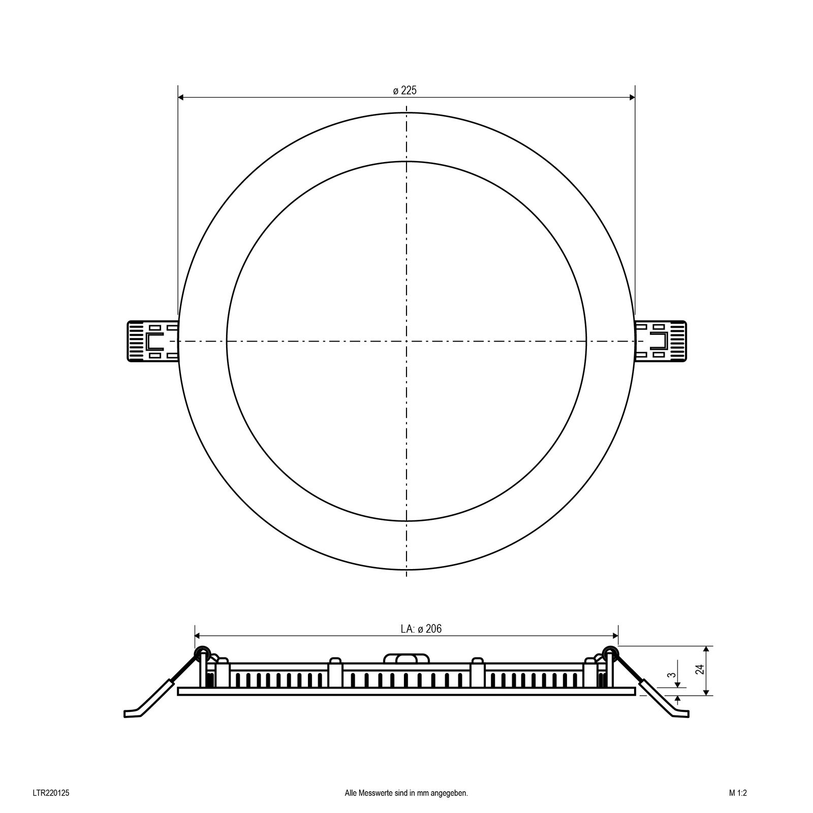 LED-Panel 0x0mm 18W 3000-4000K 1692lm ws Dimmung Phasenabschnitt IP54 Ø225x24mm