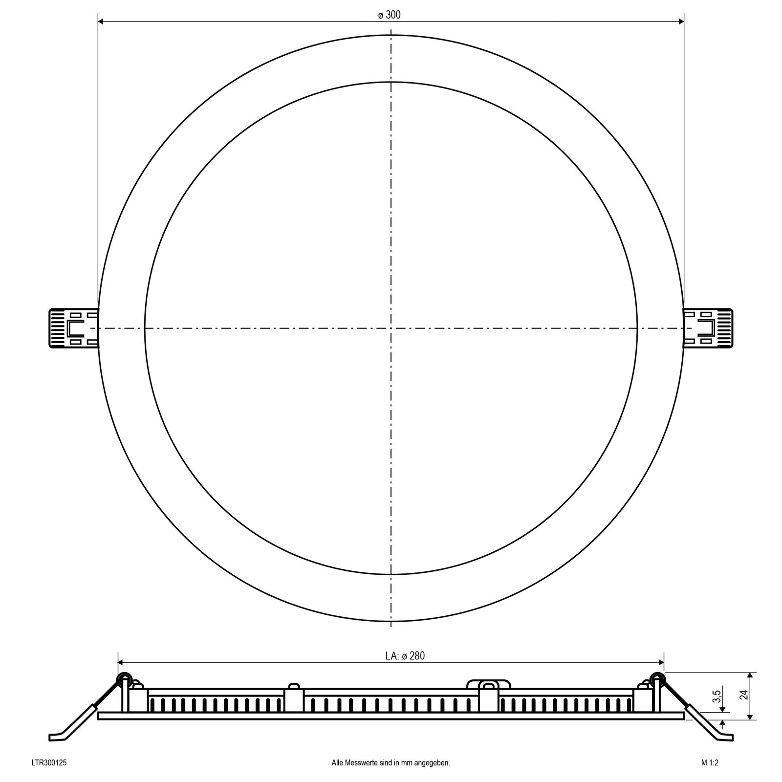 LED-Panel 0x0mm 25W 3000-4000K 2350lm ws Dimmung Phasenabschnitt IP54 Ø300x24mm