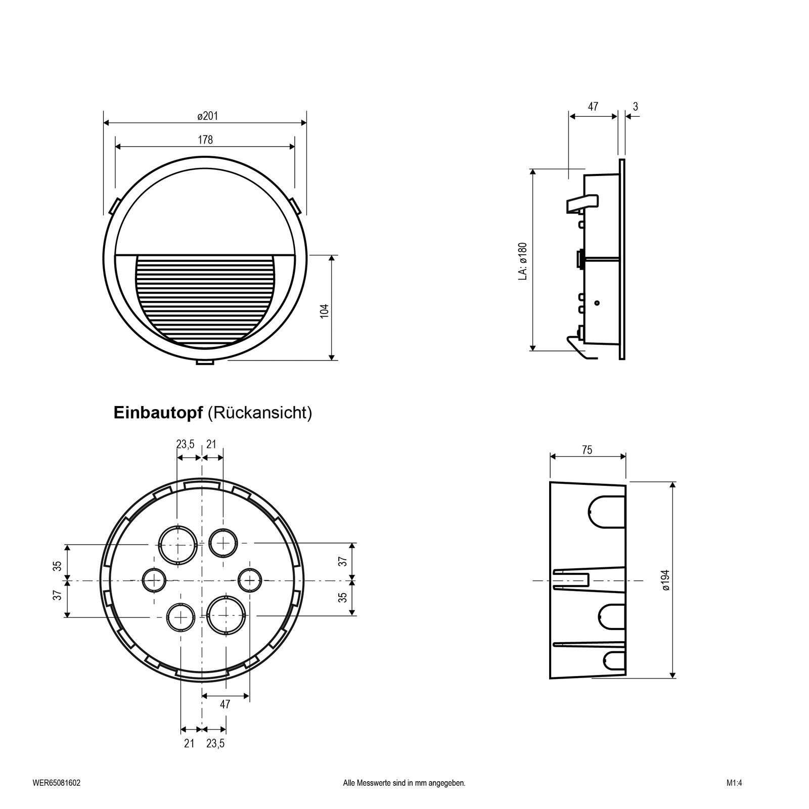 LED-Orientierungsleuchte 8W 3000K 280lm anth Konv 1LED IP65 Lamelle m.LM