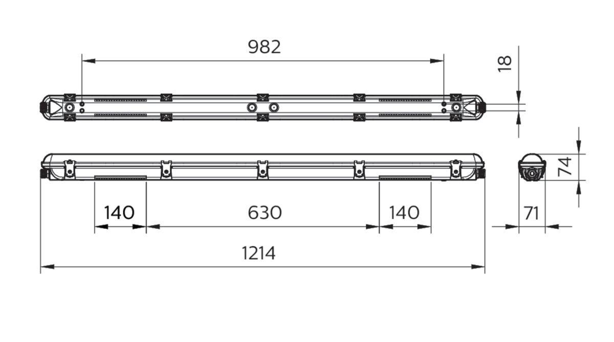 LED-Feuchtraumleuchte Ledinaire 42W gr 4000K 4800lm IP65 1214x71x74mm
