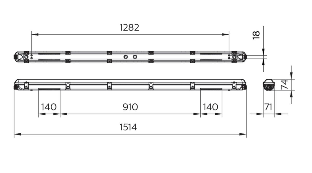 LED-Feuchtraumleuchte Ledinaire 50W gr 4000K 6800lm IP65 1514x71x74mm