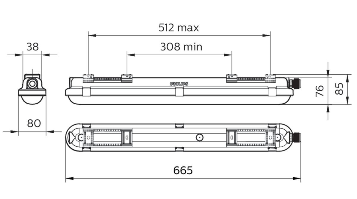 LED-Feuchtraumleuchte CoreLine 15W 4000K 1900lm gr IP65 665x80x76mm