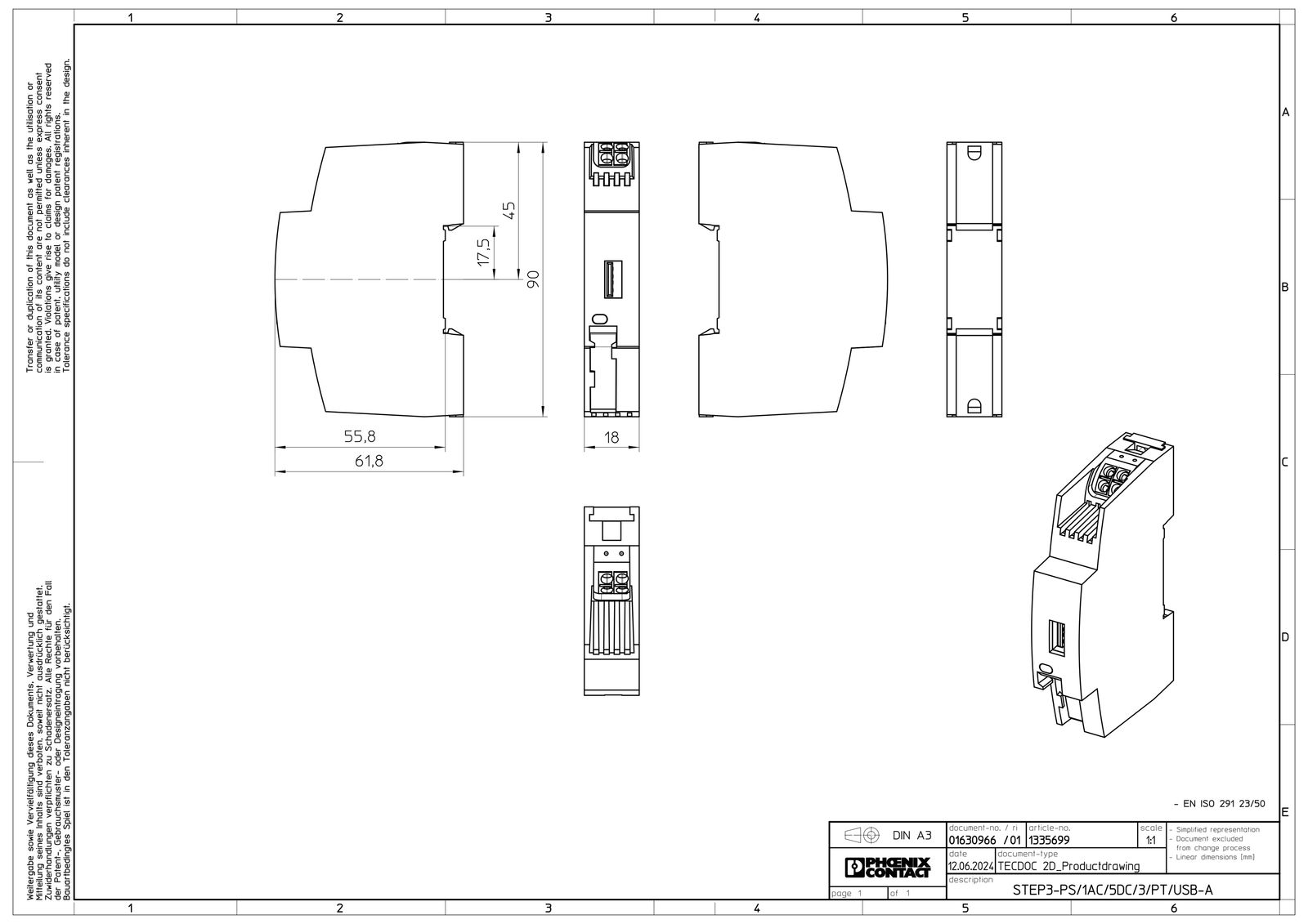 Gleichstromversorgung REG 5V 15W 3A 1TE 100-240VUC f.Reiheneinb 110-250VAC/DC