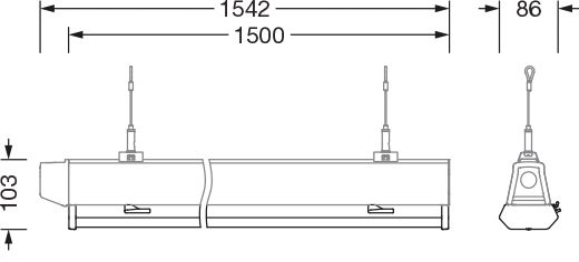 LED-Leuchteneinsatz 62W Licross21 4000K 10700lm 1LED EVG IP54 ws 90x1500x103mm