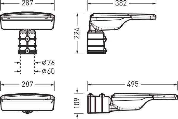 LED-Straßenleuchte 60W twenty3 Aufs/Ans 76mm 3000K 7500lm anth elektr.Trafo Alu