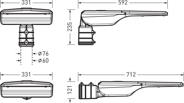 LED-Straßenleuchte 165W twenty3 Aufs/Ans 76mm 4000K 20000lm anth elektr.Trafo Alu