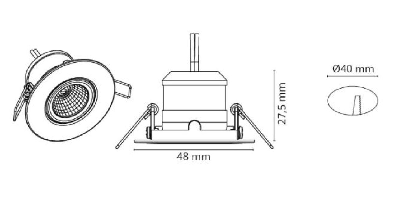 LED-Einbaustrahler 4W NANO 2700K 240lm Konv ws 1LED Alu IP65 mt RF:hochglänzend