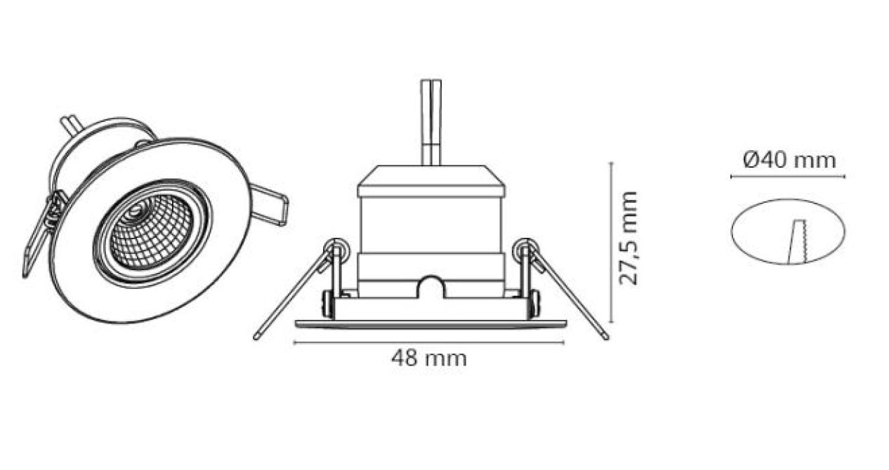 LED-Einbaustrahler 4W NANO 2700K 240lm Konv sw 1LED Alu IP65 mt RF:hochglänzend