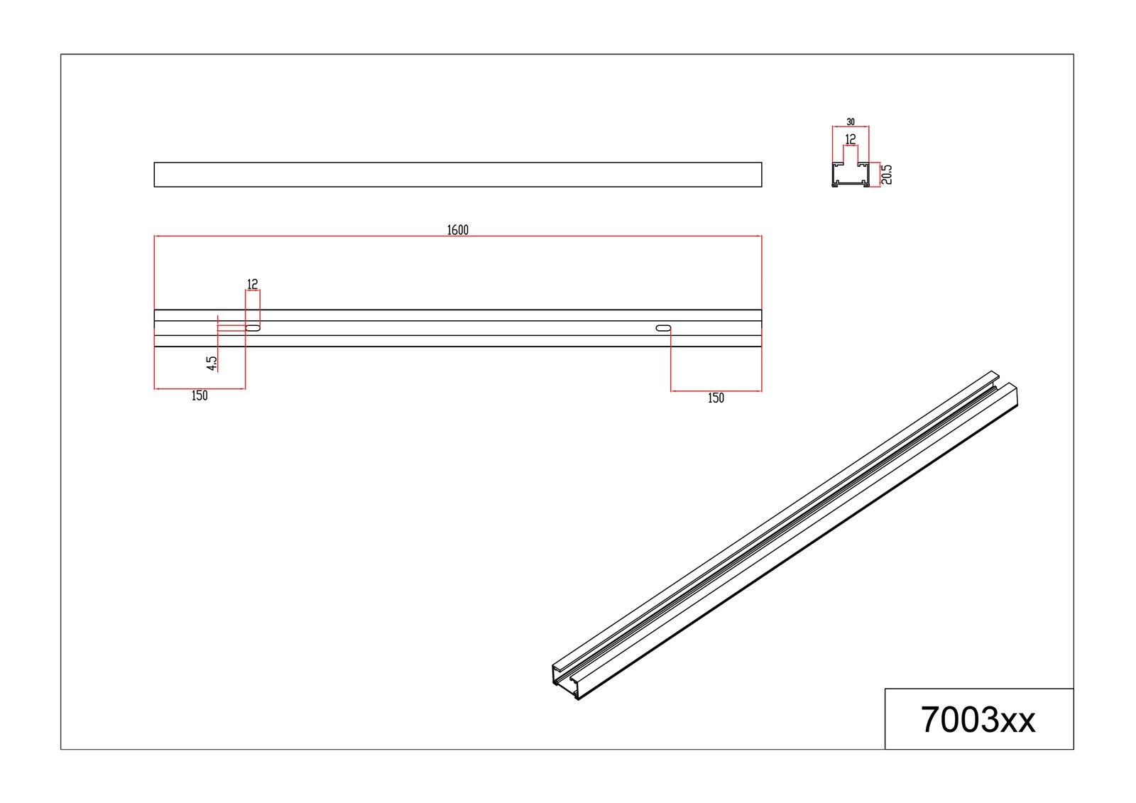 Stromschiene 2ph 1600mm DUOLINE ws 230V ST 30x20mm rechteck