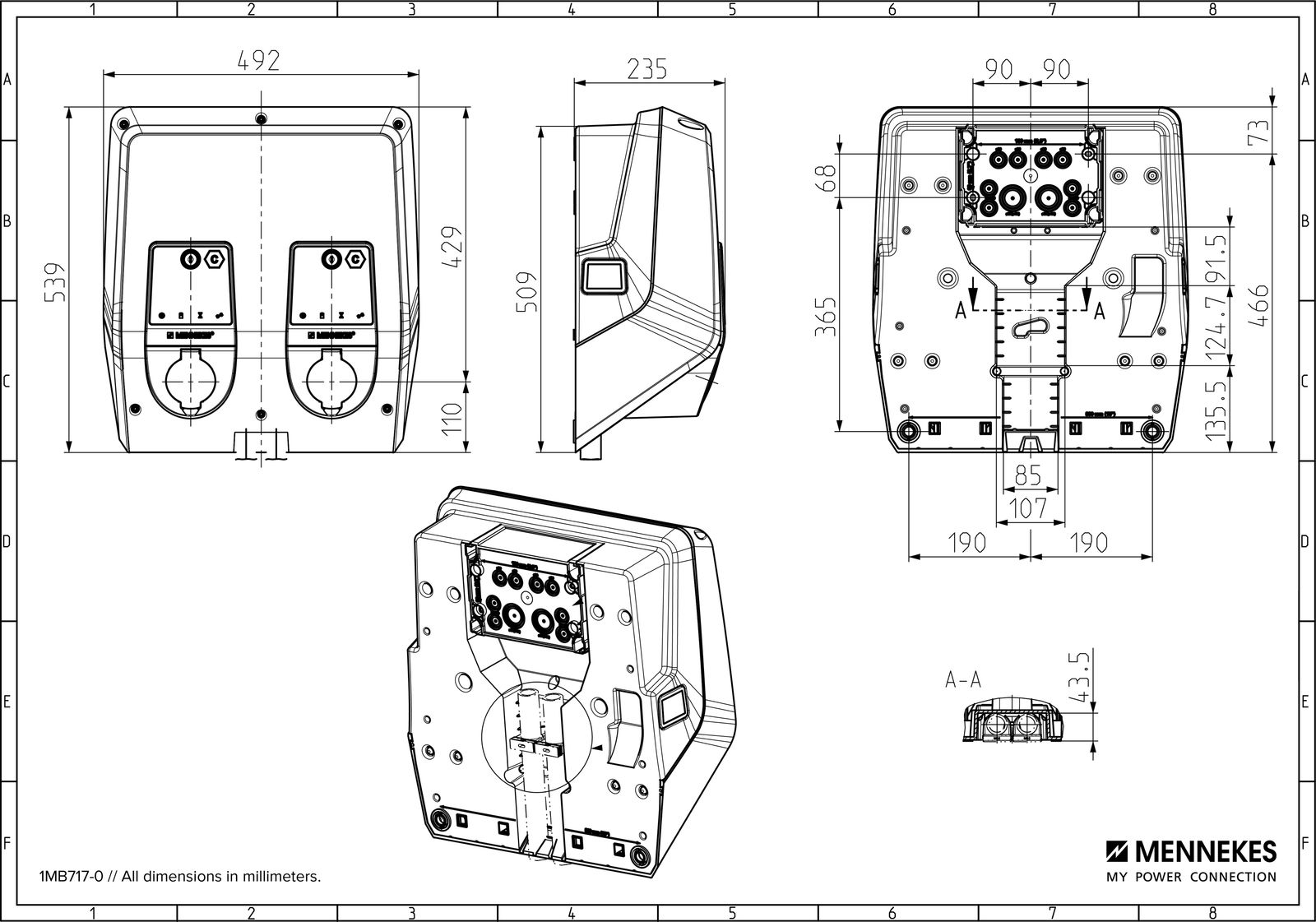 Wallbox 44kVA 3ph 2f 22kW/Ladep IP53 Kst 492x539x235mm Wandmont IK10