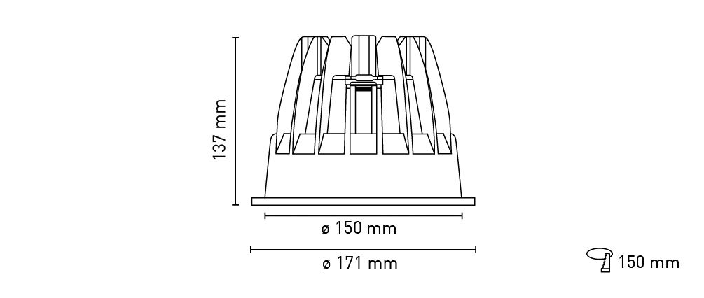 LED-Einbaustrahler 23W 4000K 3027lm Konv ws mt 1LED Alu IP54 RF:hochglänzend