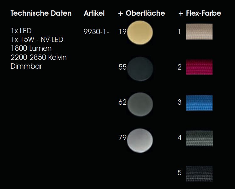 LED-Stehleuchte 15W TYPE S 2200-2850K al 1800lm 1LED elektr.Trafo direkt