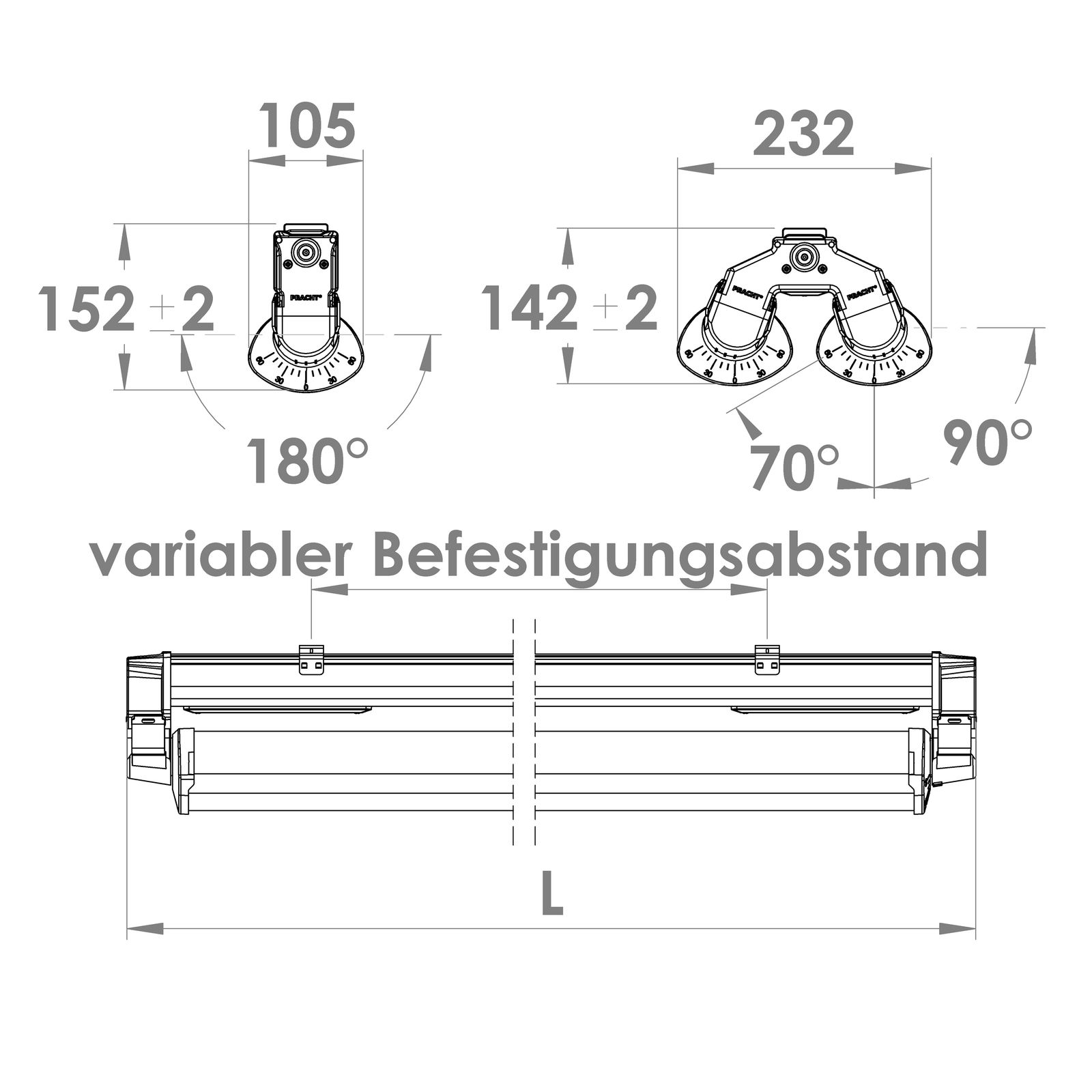 LED-Feuchtraumleuchte APOLLO G2 82W ws 4000K 17800lm IP65 1560x232x142mm