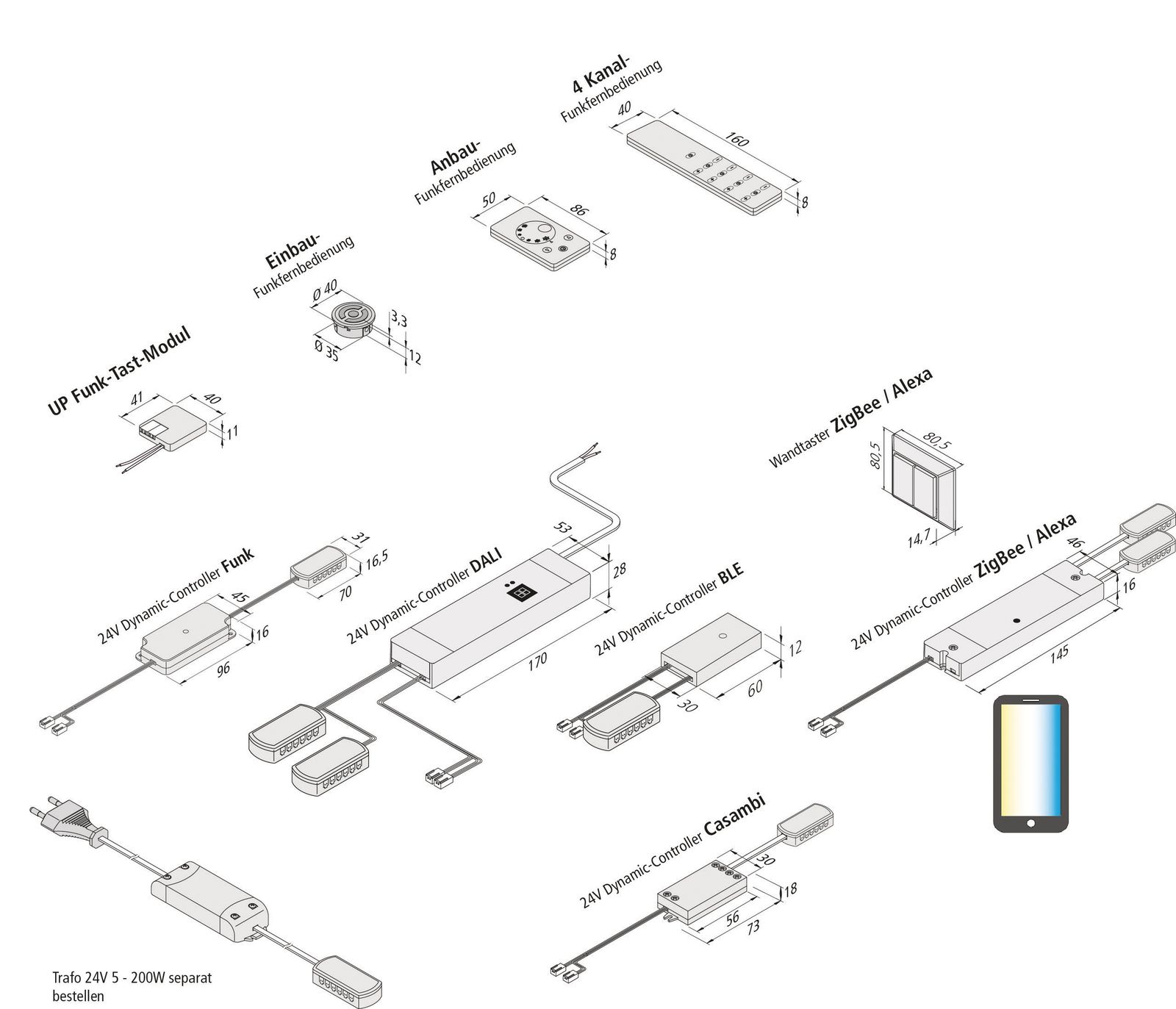 LED-Steuerung 1-120W 42-5000mA 24V IP20 Kstgeh dyn 60x30x12mm