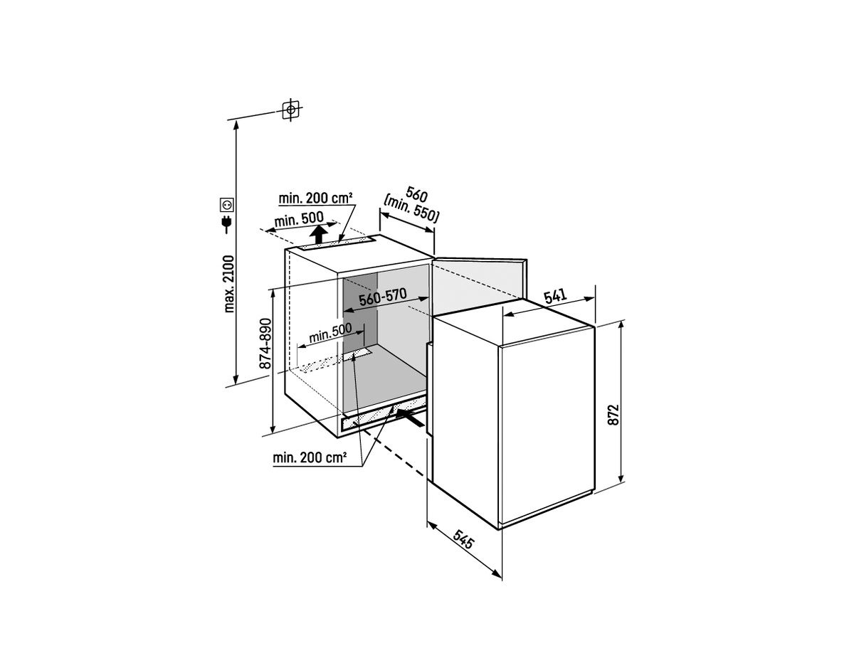 Kühlschrank EB E 102/15l integr Edst Schlepp 147kwh B541mm H872mm