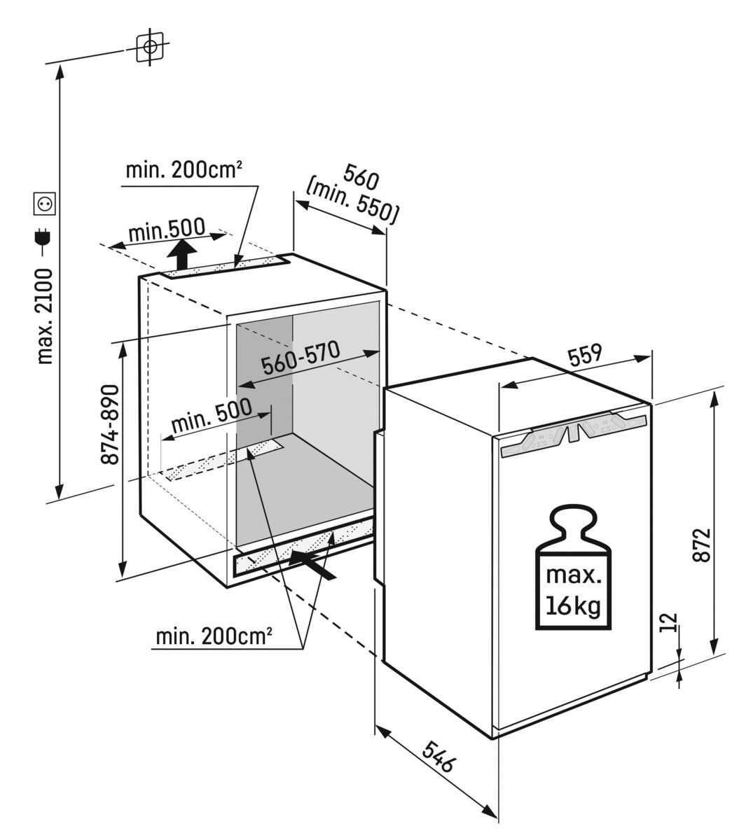 Kühlschrank EB E 101/16l N874-890mm fest integr Dekor mit Zubehör möglich 147kwh