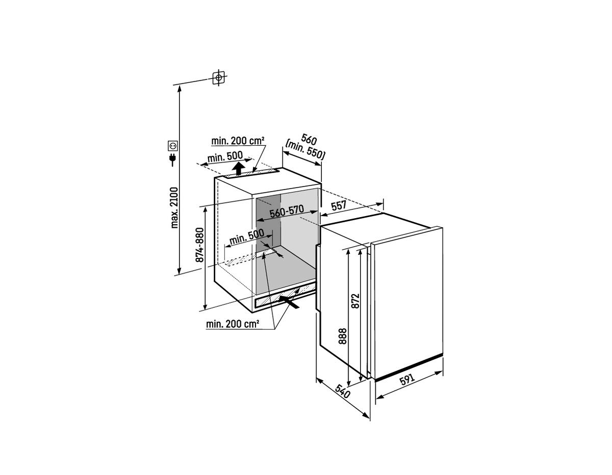 Kühlschrank EB E 101,6/15,9l 147kwh B559mm H872mm