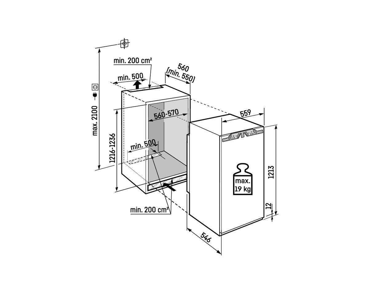 Kühlschrank EB E l integr fest 101kwh B559mm H1213mm