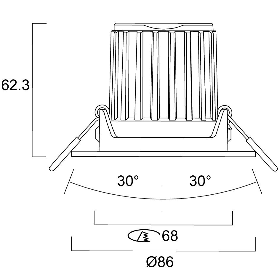 LED-Einbaustrahler 8,7W Start Spot 1LED 2700-4000K 870lm Alu IP44 ws mt Ø/EB68mm
