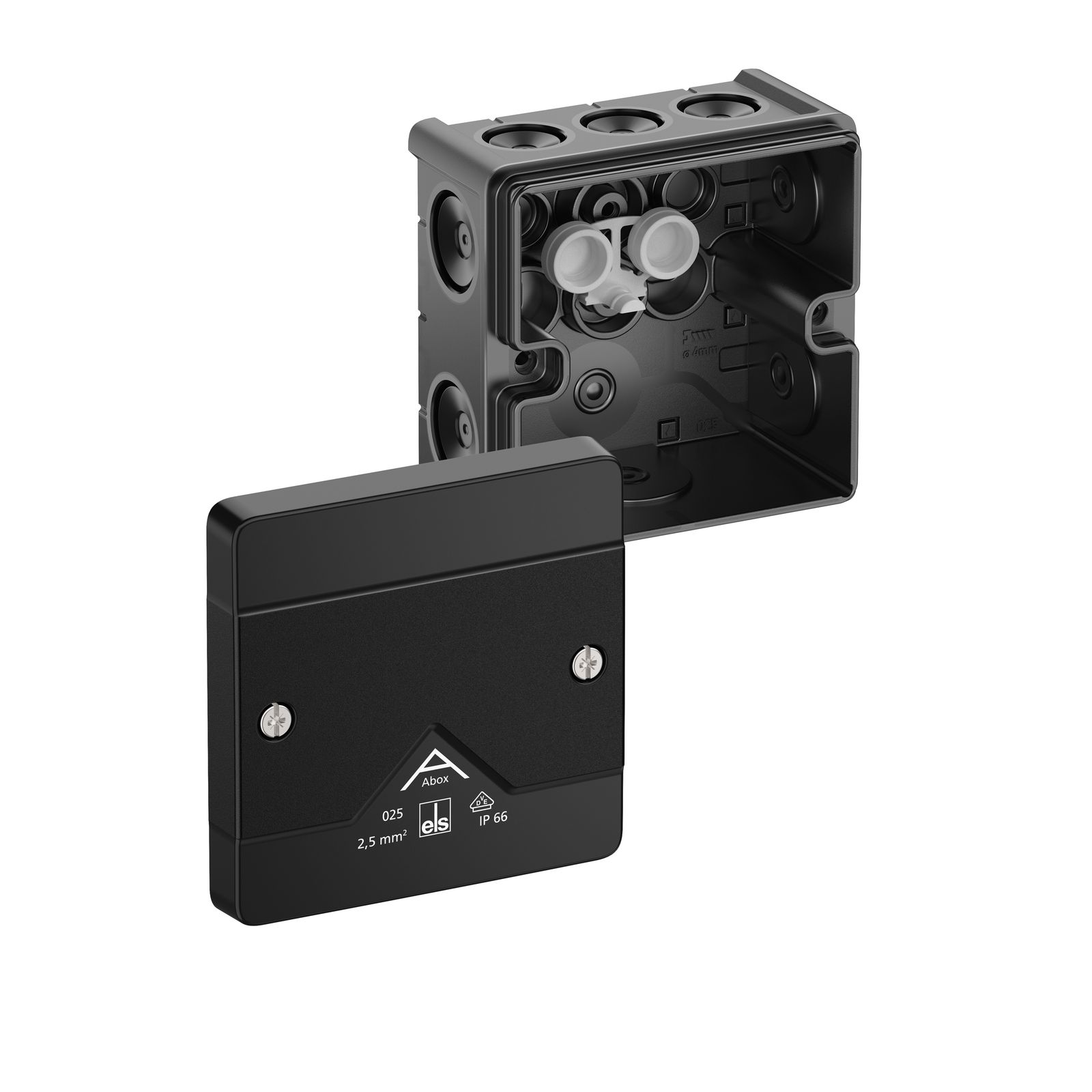 Abzweigkasten 87x87mm Kst sw IP66 IK07 hfr