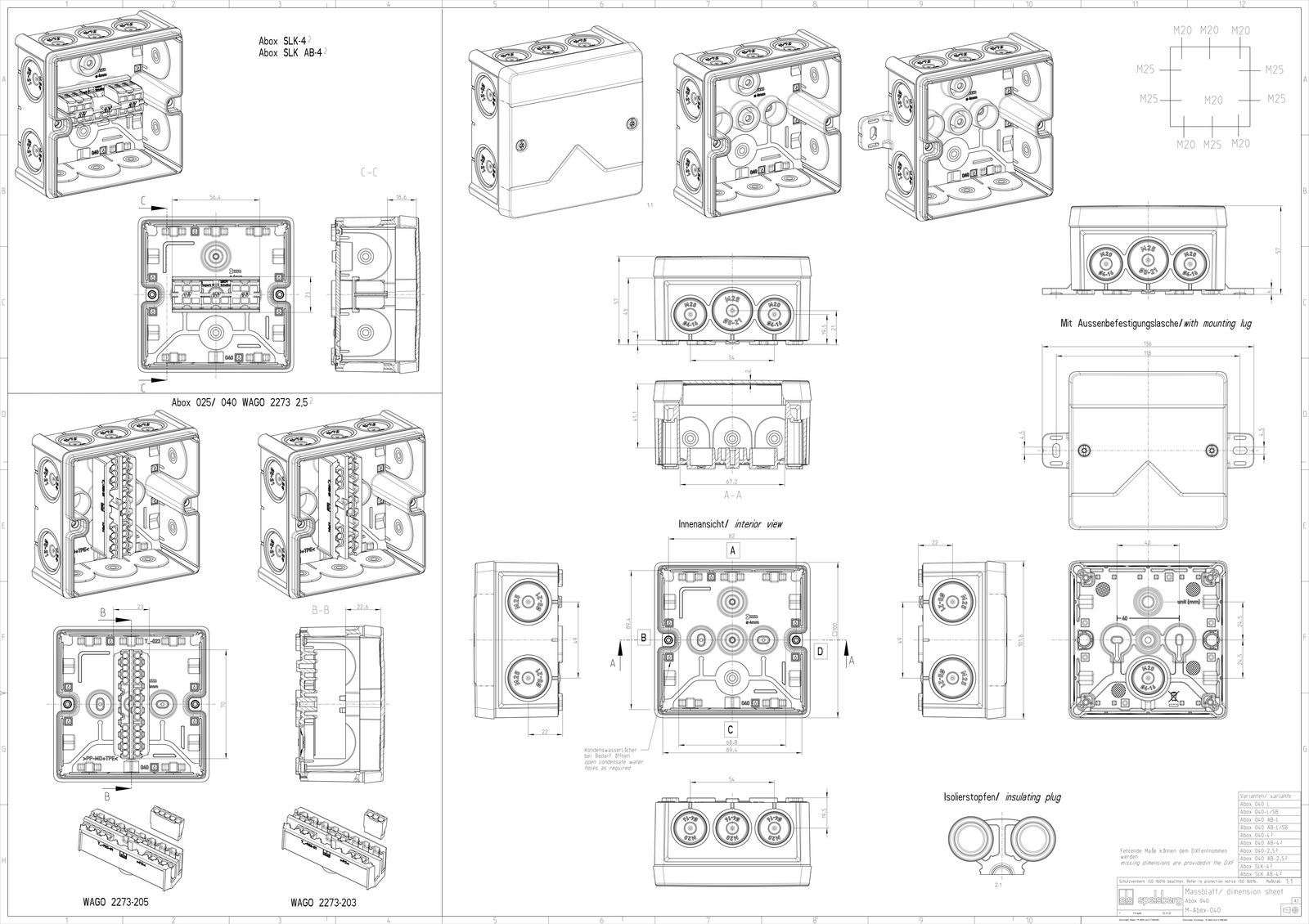 Abzweigkasten 102x102mm Kst ws IP66 IK07 hfr