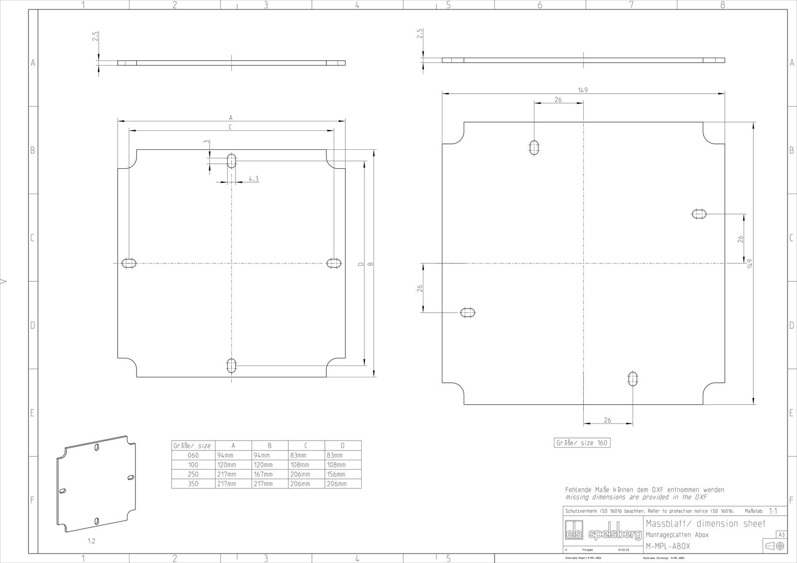 Montageplatte Verteiler Kst unbeh 217x217mm Lochung