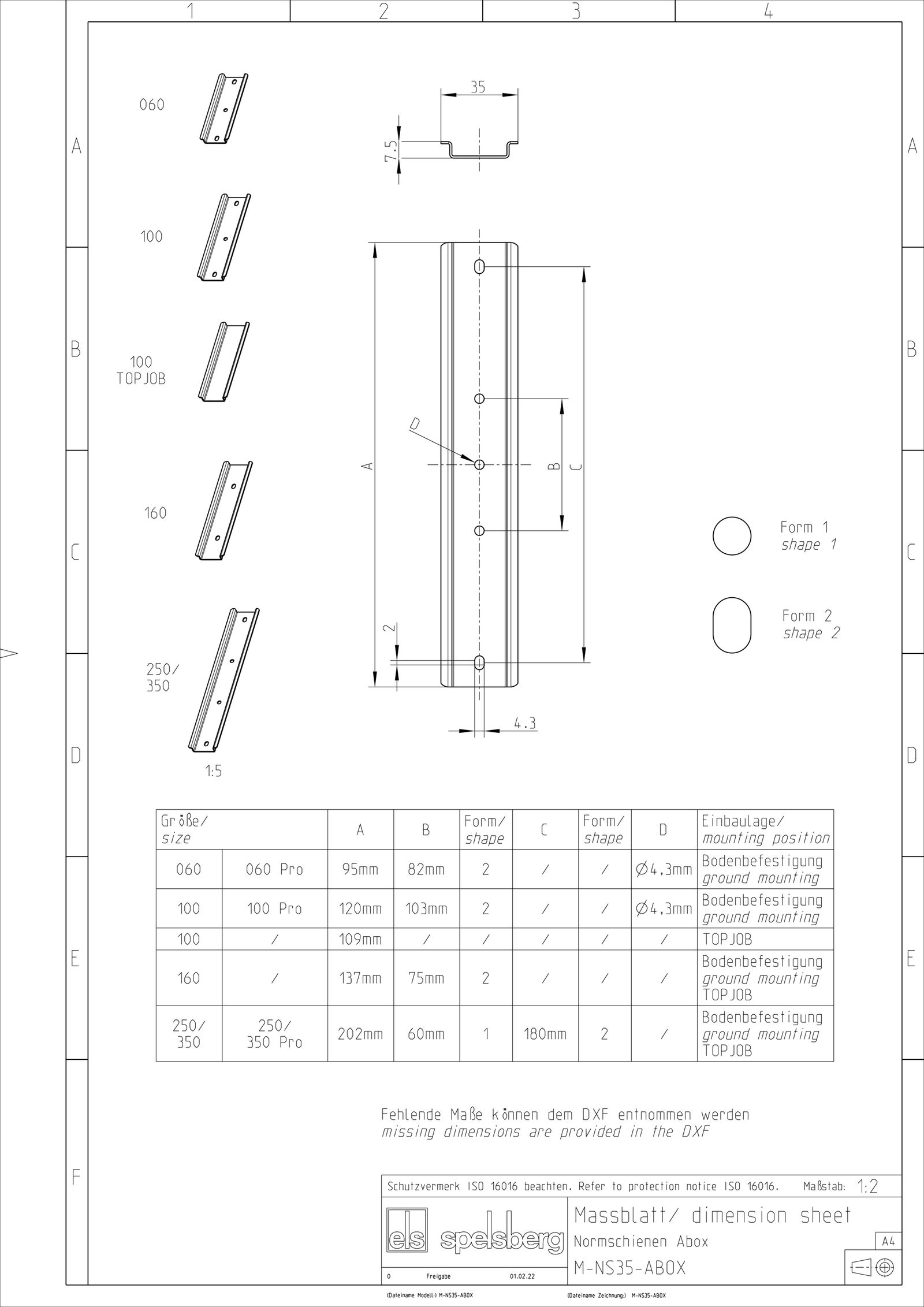 Tragschiene ST vz L202mm Langl 35/7,5mm Hut_35/7,5mm