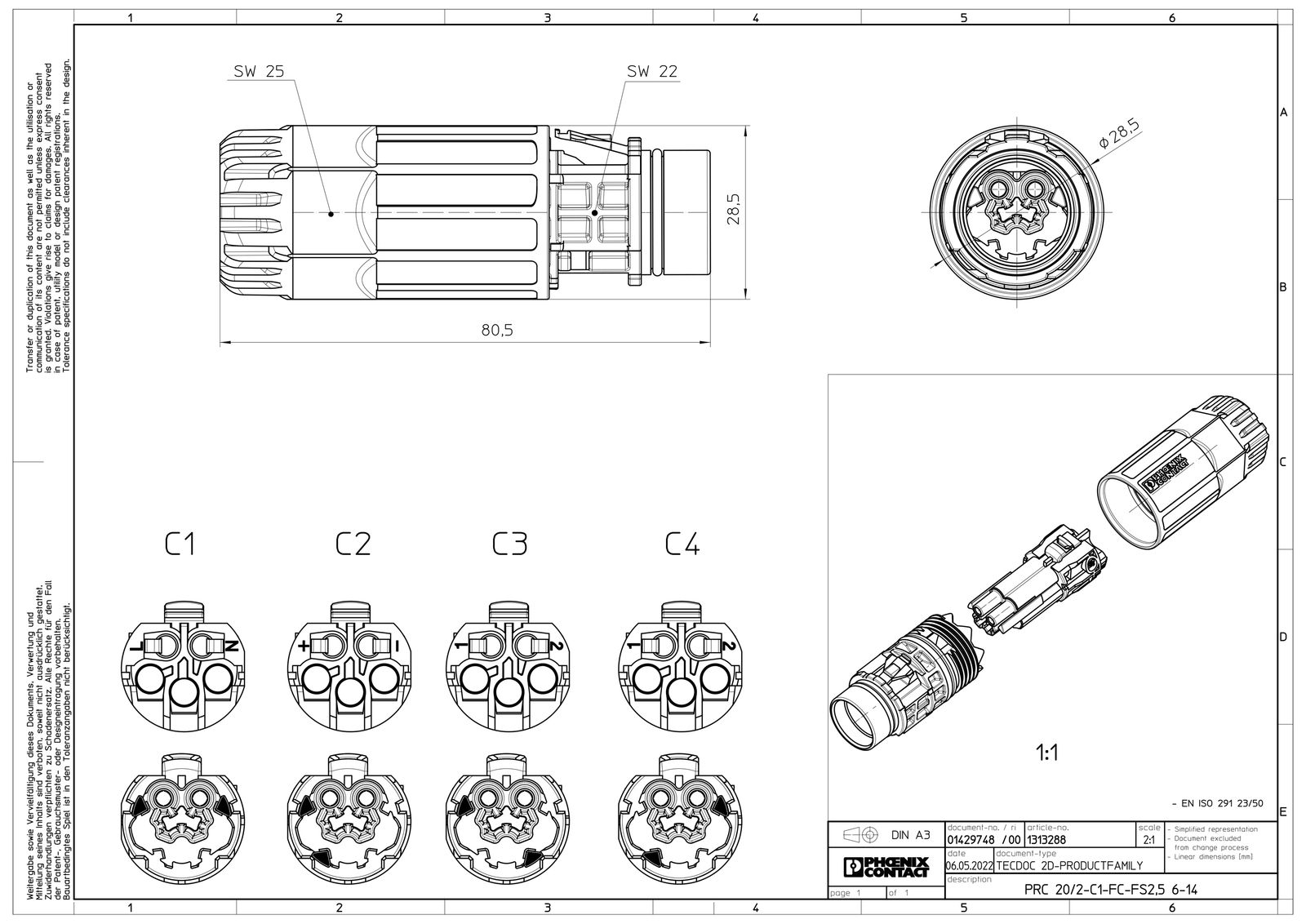 Rundsteckverbinder Buchse 20A IP68 MS Schraub ger