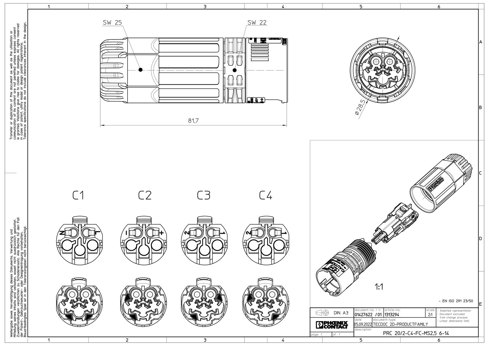 Rundsteckverbinder Stift 20A IP68 MS ger Schraub