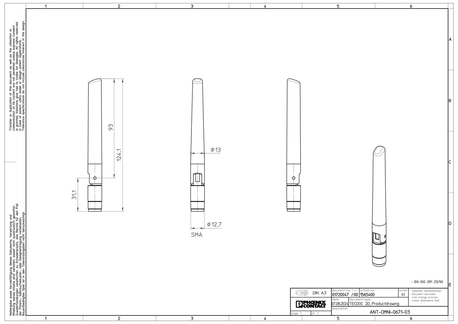 WLAN-Antenne 2dB Indoor Outdoor Stecker