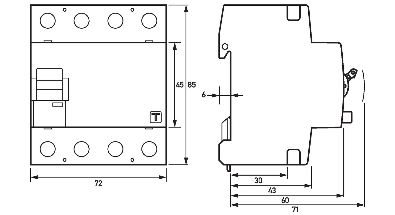 FI-Schutzschalter B+ 4p 400V 40A 0,03A 4TE REG 6kA 3kA/stoß
