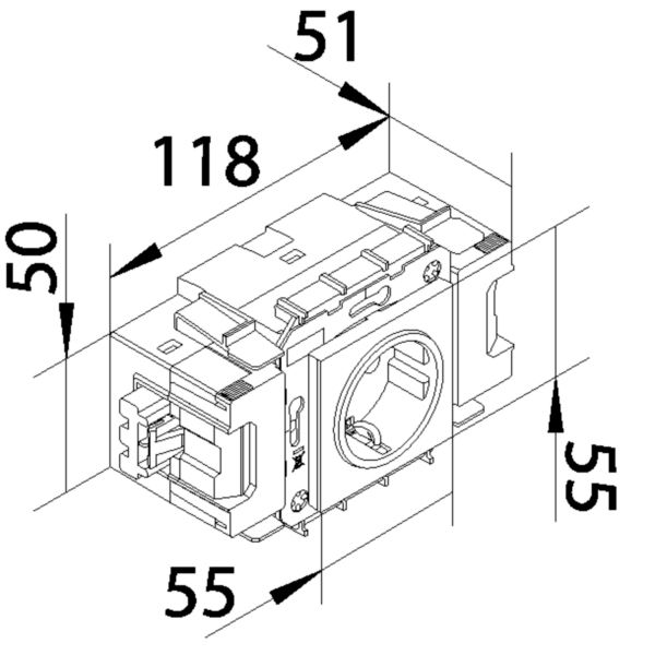 Steckdose 1f ver-ws mt GEB-K m.BS IP20 BSF Mit erhöhtem Berührungsschutz horiz