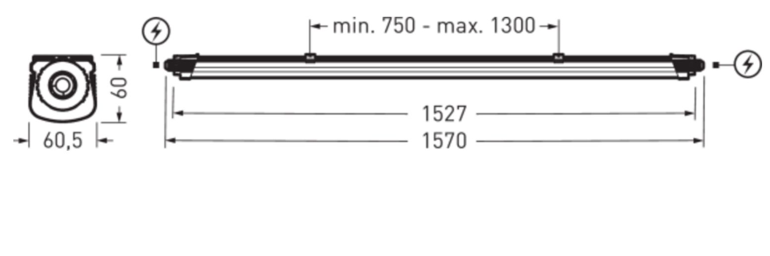 LED-Feuchtraumleuchte 33-48W 4000-6500K 5600lm gr Konv IP65 1570x60,5x60mm