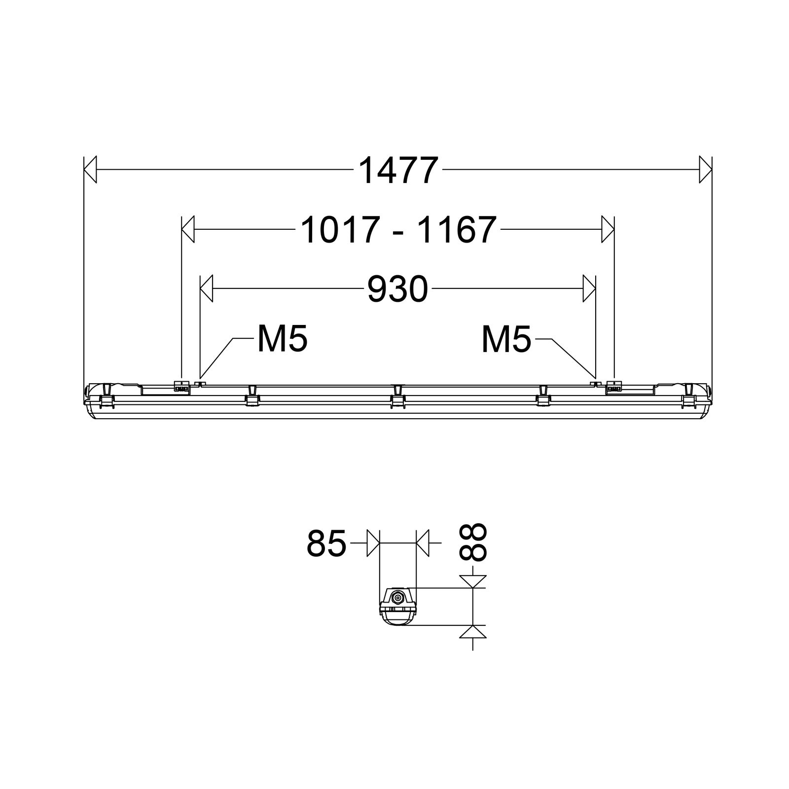 LED-Feuchtraumleuchte LUXANO 43W 4000K 6200lm gr IP65 1477x85x88mm