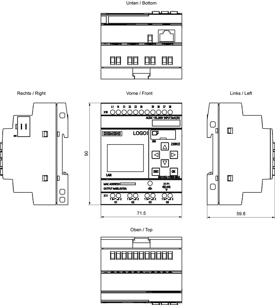 SPS-Steuerung modular LOGO! 115-240VUC 4RelaisAusgang 8digiEing 4digiAusg