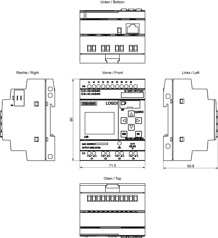 SPS-Steuerung modular LOGO! 10,8-28,8VDC 4RelaisAusgang 4analogEing 8digiEing