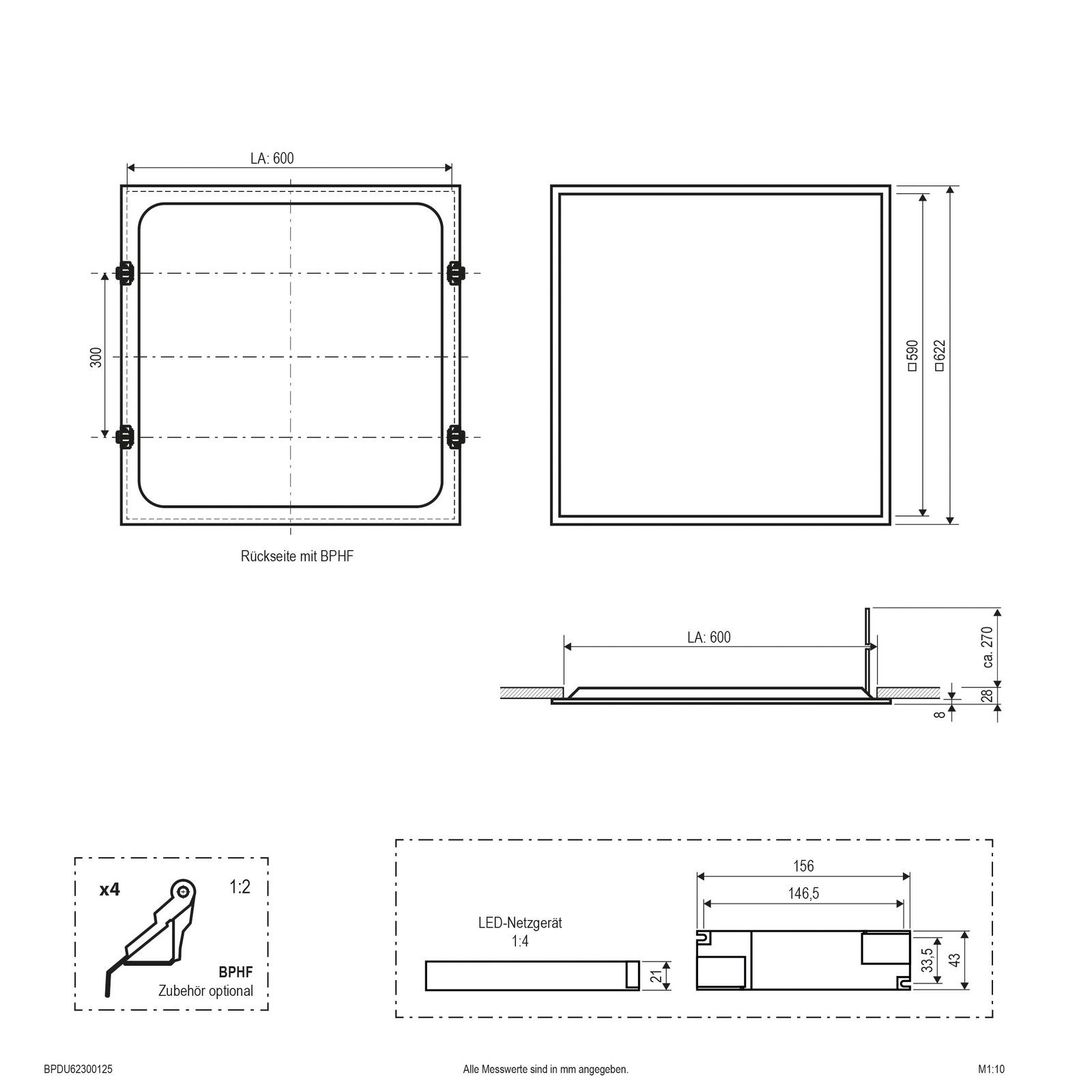 LED-Panel 1196x296mm 30W 2700-6500K IP20 3900lm ws Dimmung DALI