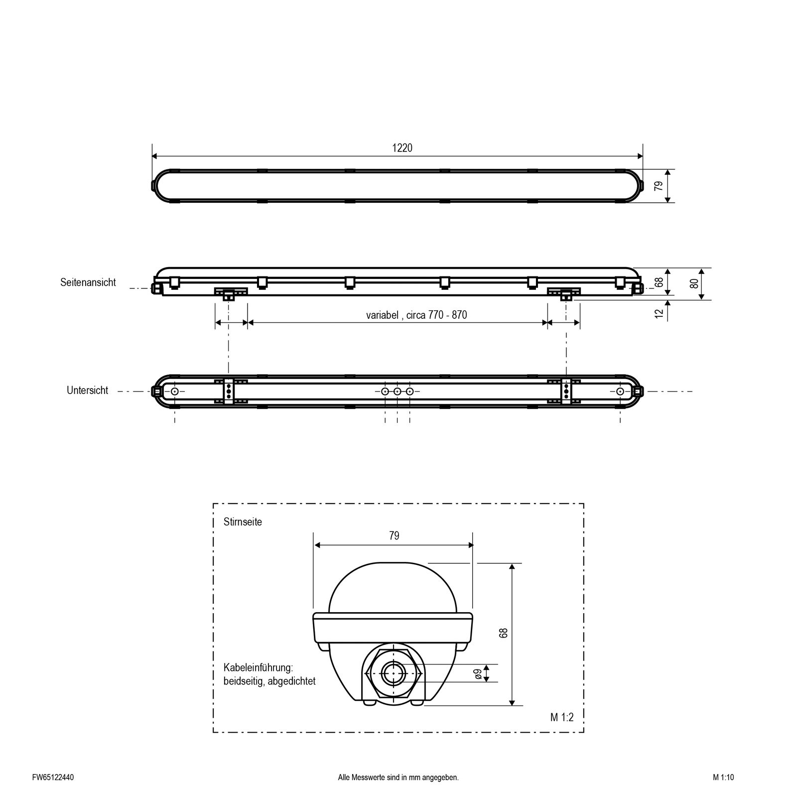 LED-Feuchtraumleuchte 20-40W 4000K Konv 4800lm gr IP65 1220x79x68mm