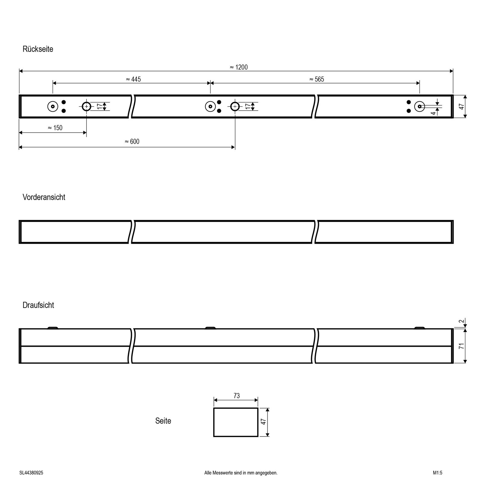 LED-Spiegelleuchte 32-38W 3000-5700K sw 4798lm IP44 1200x47x73mm
