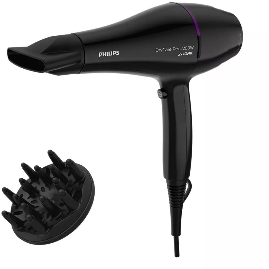 Hand-Haartrockner 2200W sw/pi 6stuf Diffusor schwarz/pink