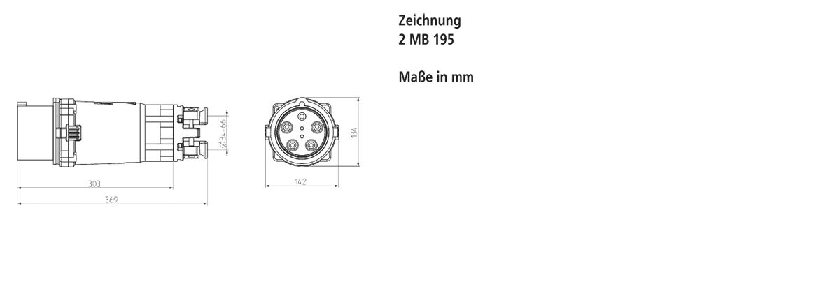 CEE-Stecker 4p 250A IP67 400V/rt 6h Schraubkl Kst Verschraubung